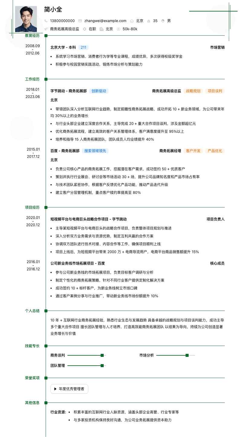 商务拓展高级总监简历模板