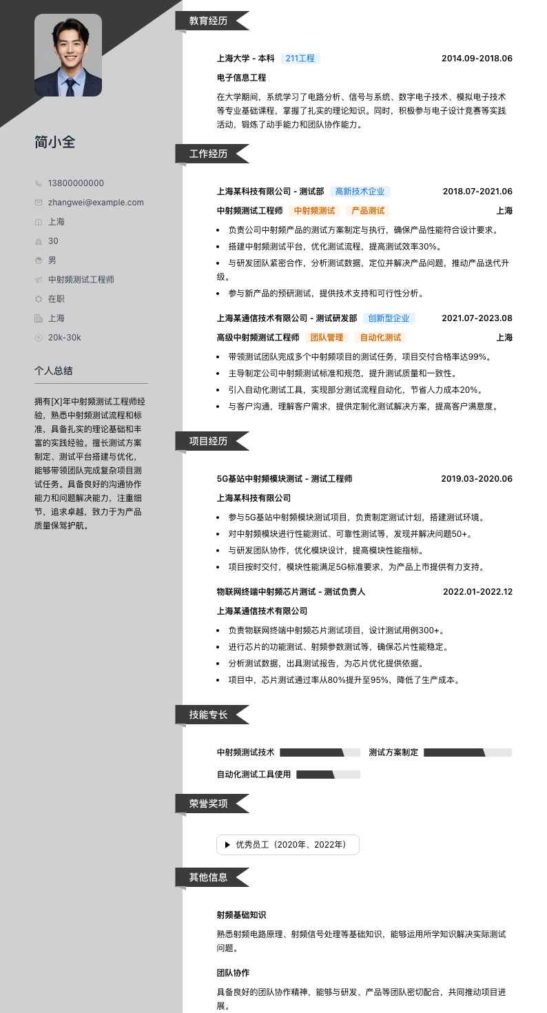 中射频测试工程师简历模板