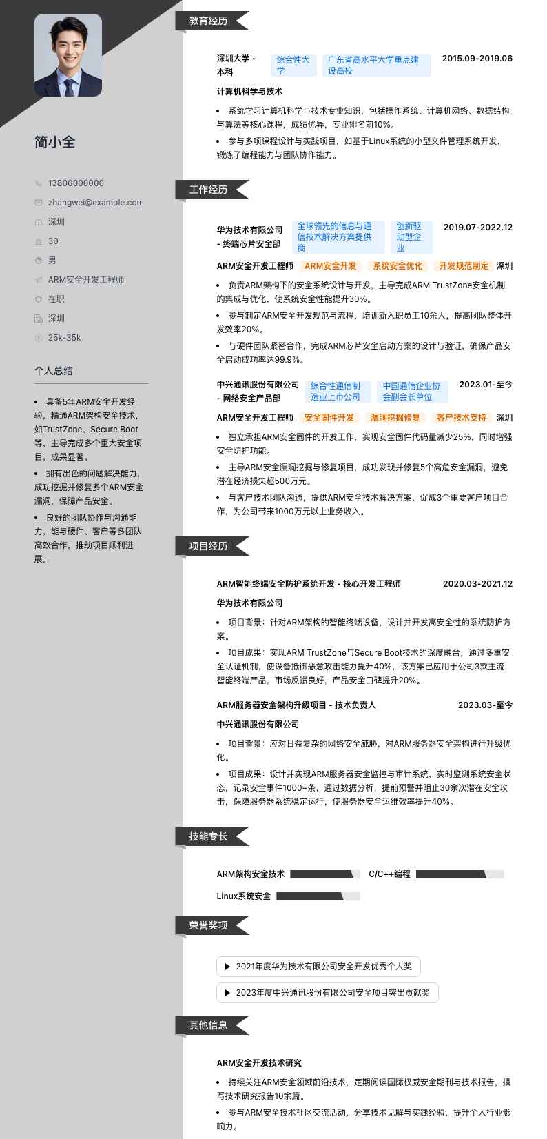 ARM安全开发工程师简历模板
