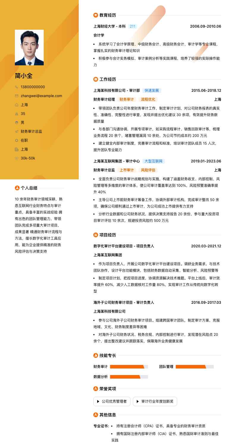 财务审计总监简历模板