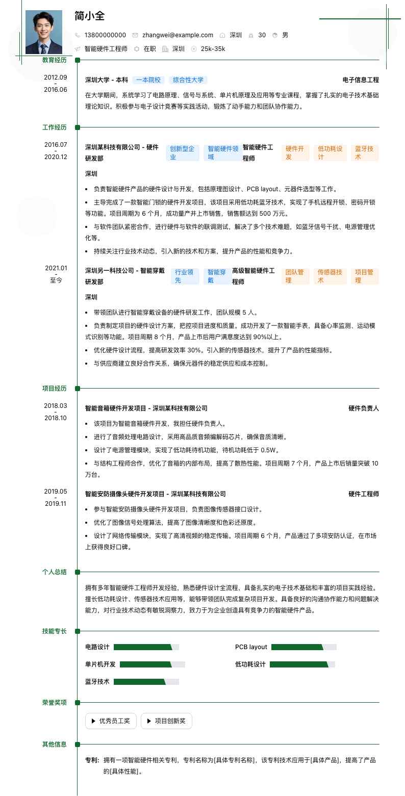 智能硬件工程师简历模板