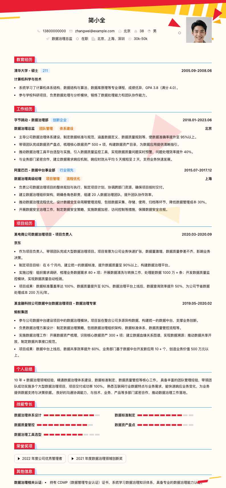 数据治理总监简历模板