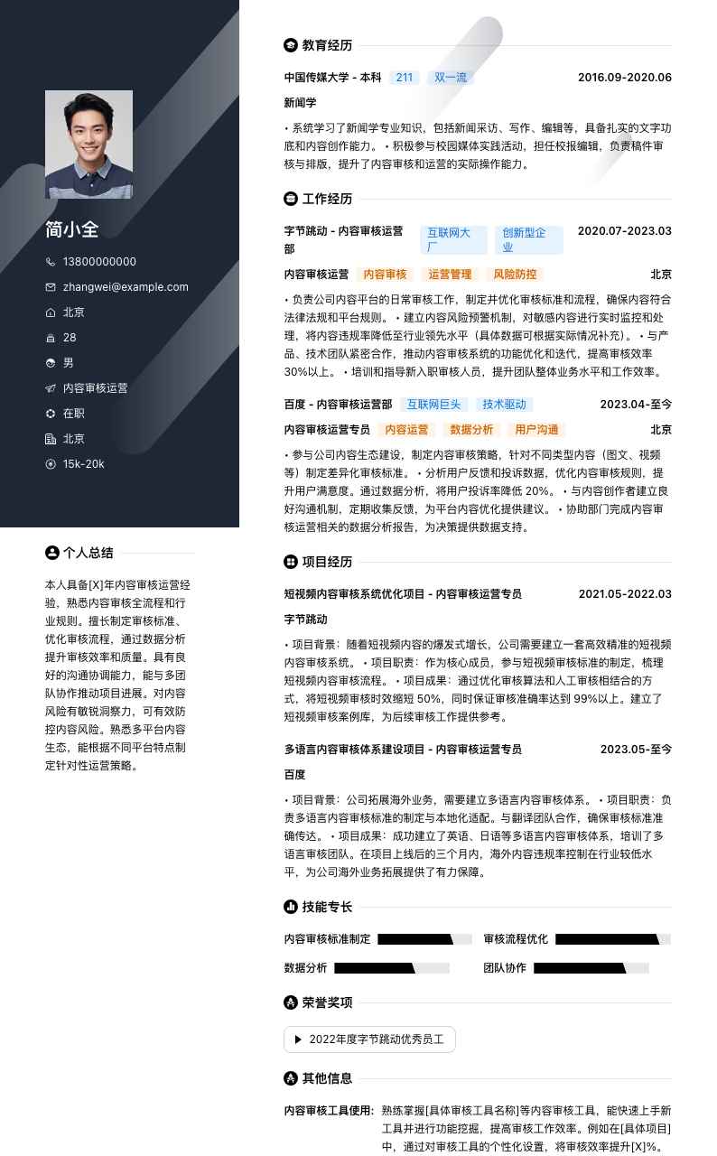 内容审核运营简历模板