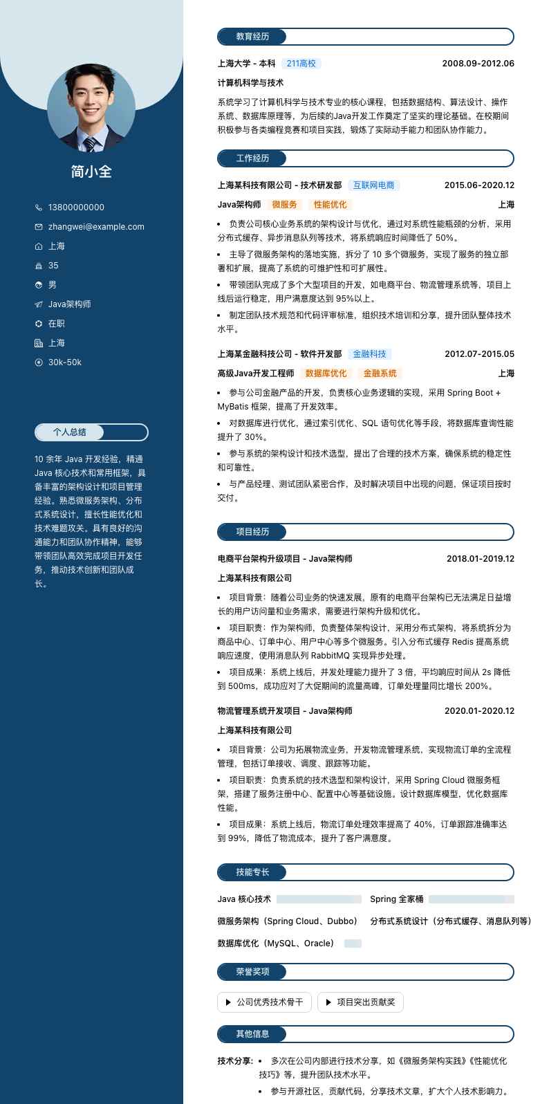 java架构师简历模板