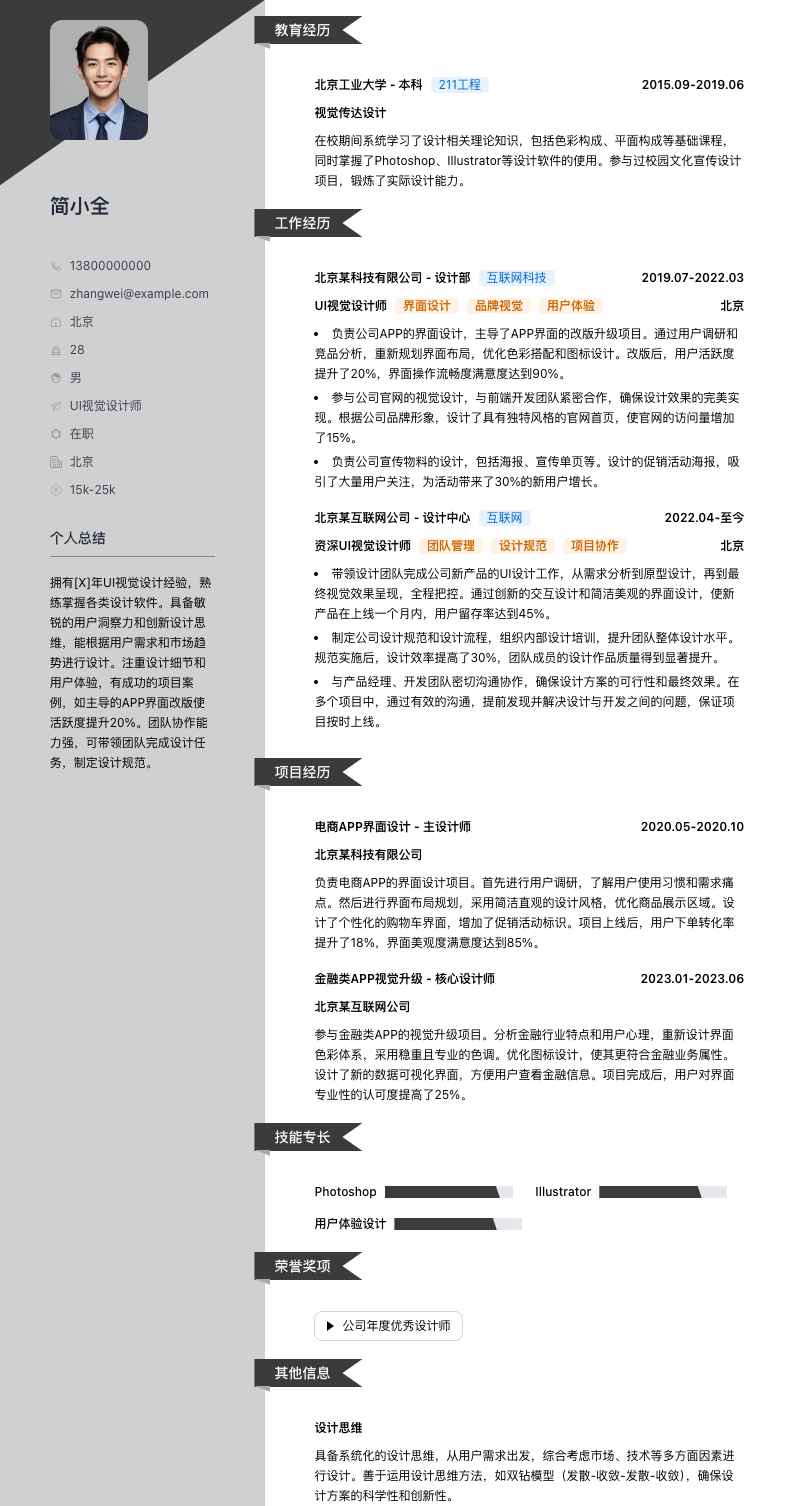 UI视觉设计师简历模板