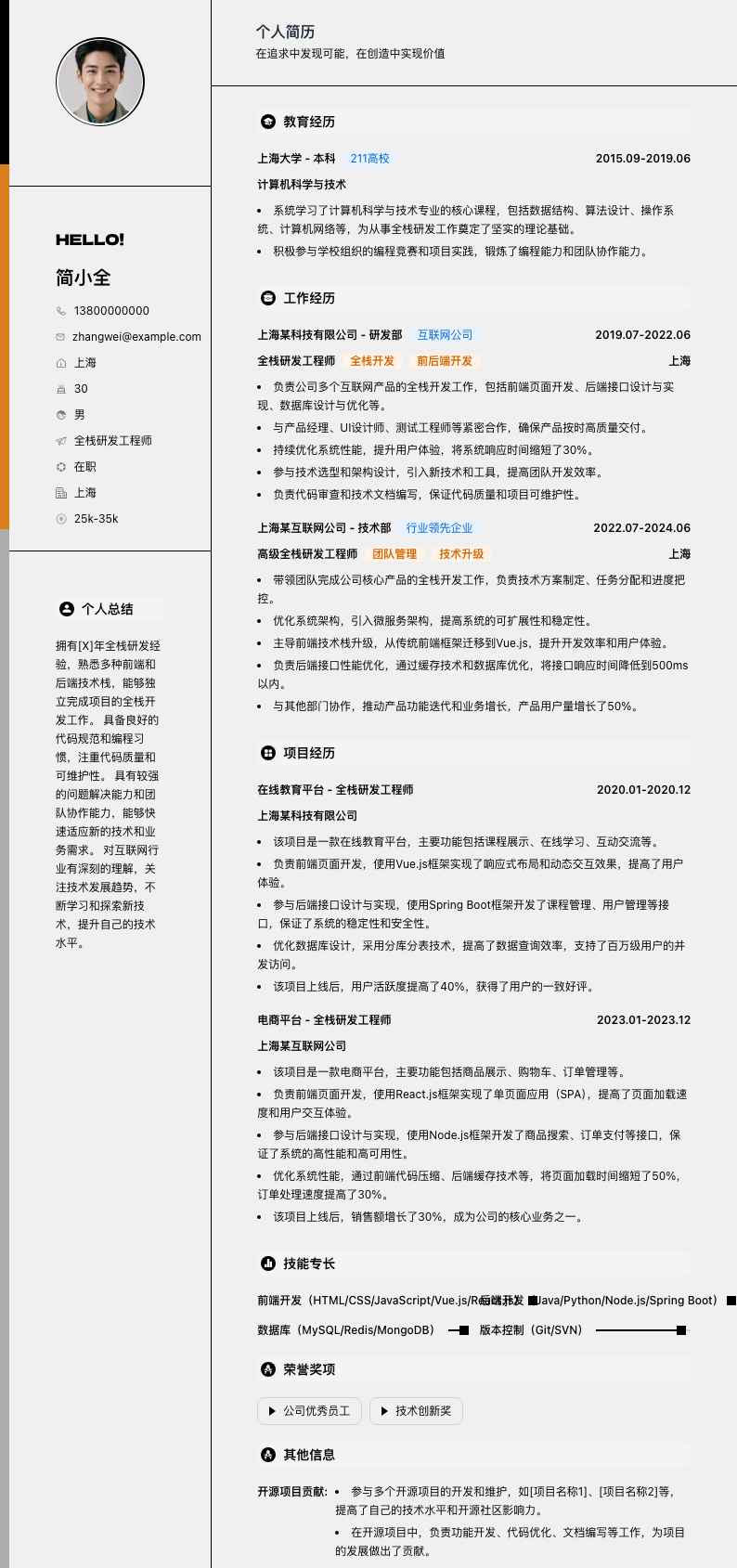 全栈研发工程师简历模板