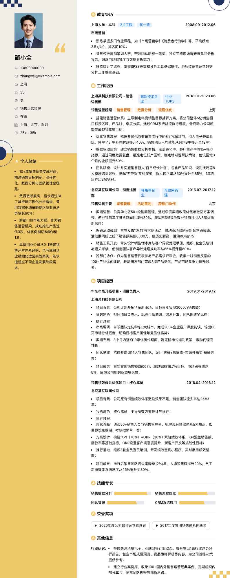 销售运营经理简历模板