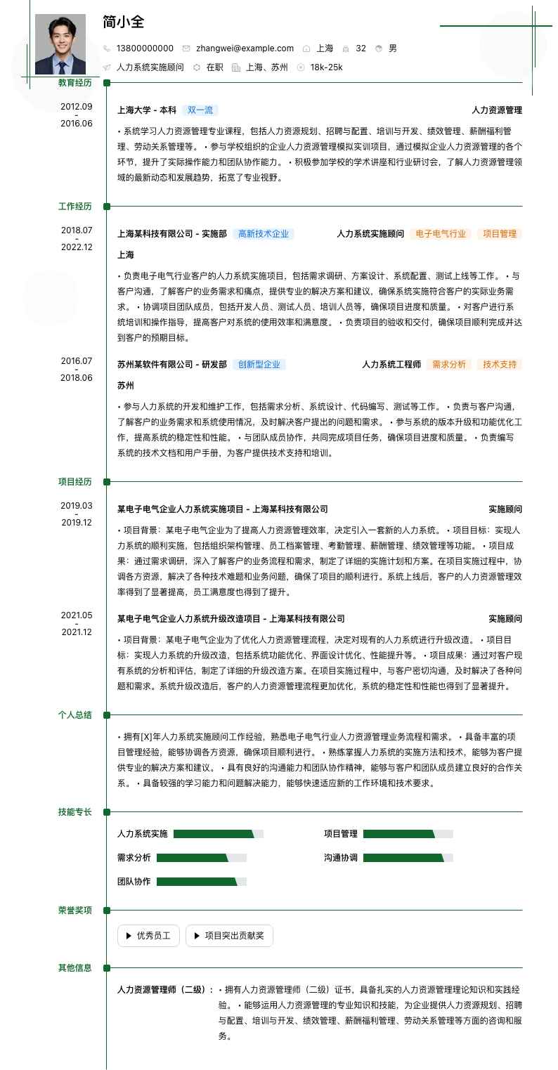人力系统实施顾问简历模板