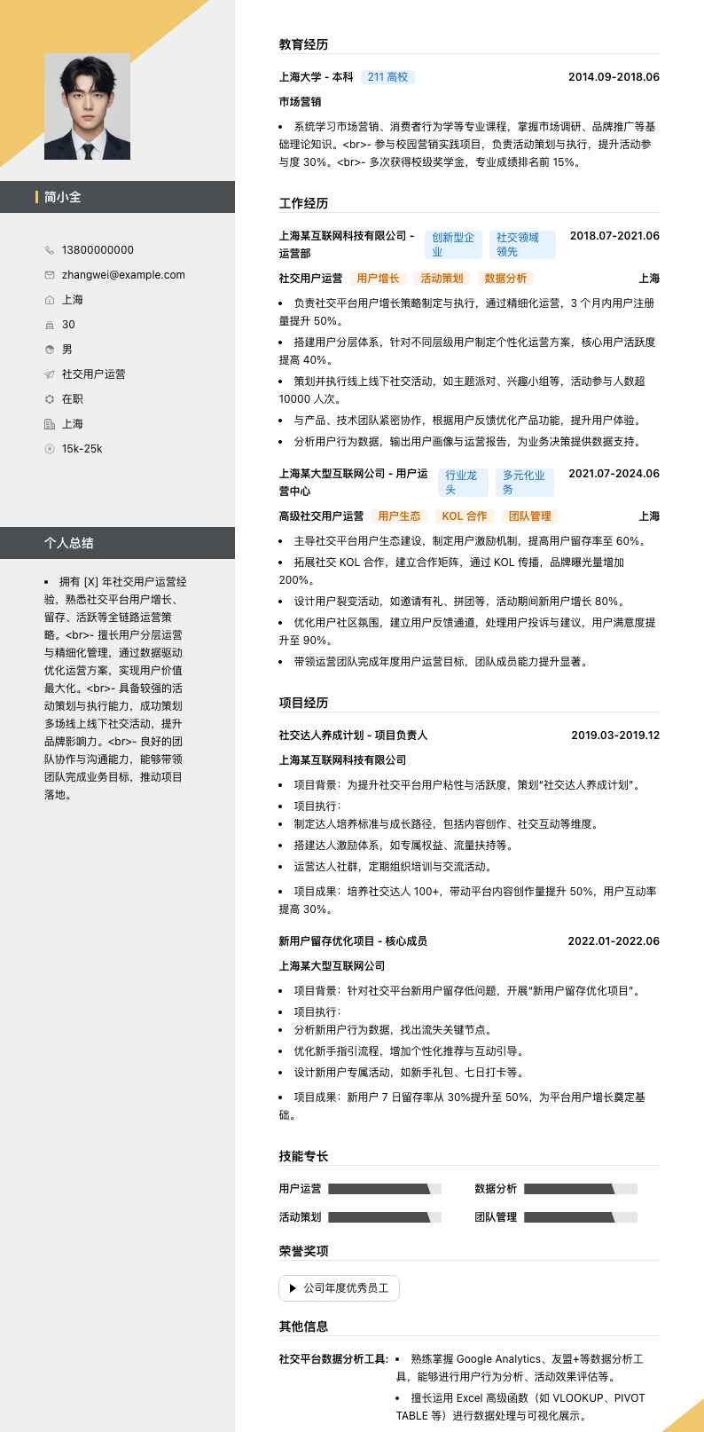 社交用户运营简历模板
