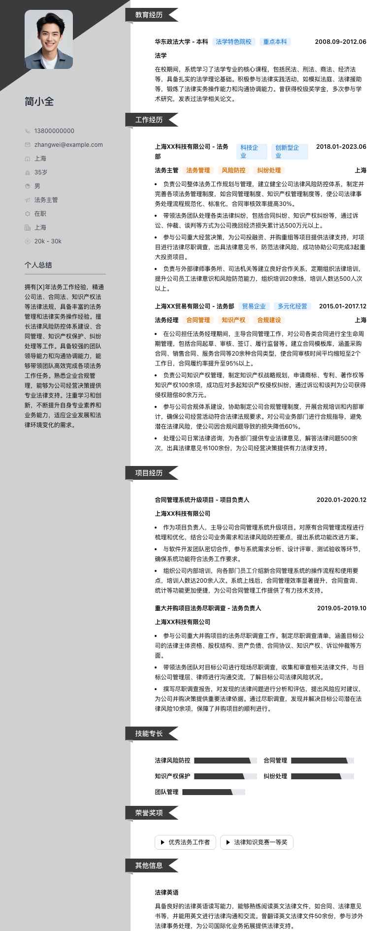 法务主管简历模板