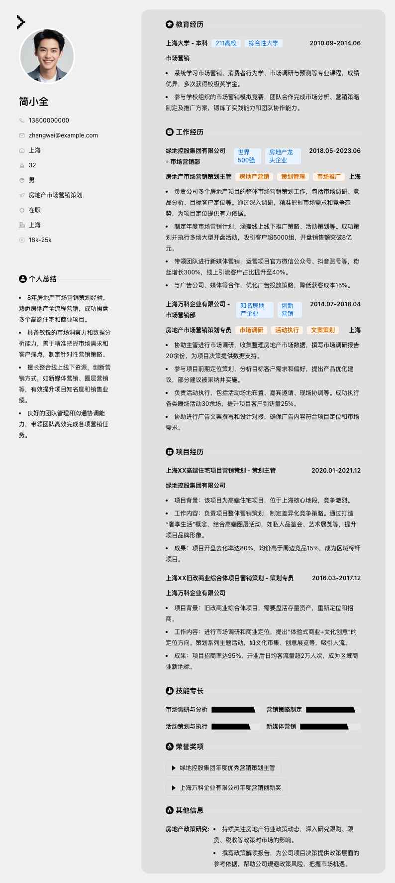 房地产市场营销策划简历模板