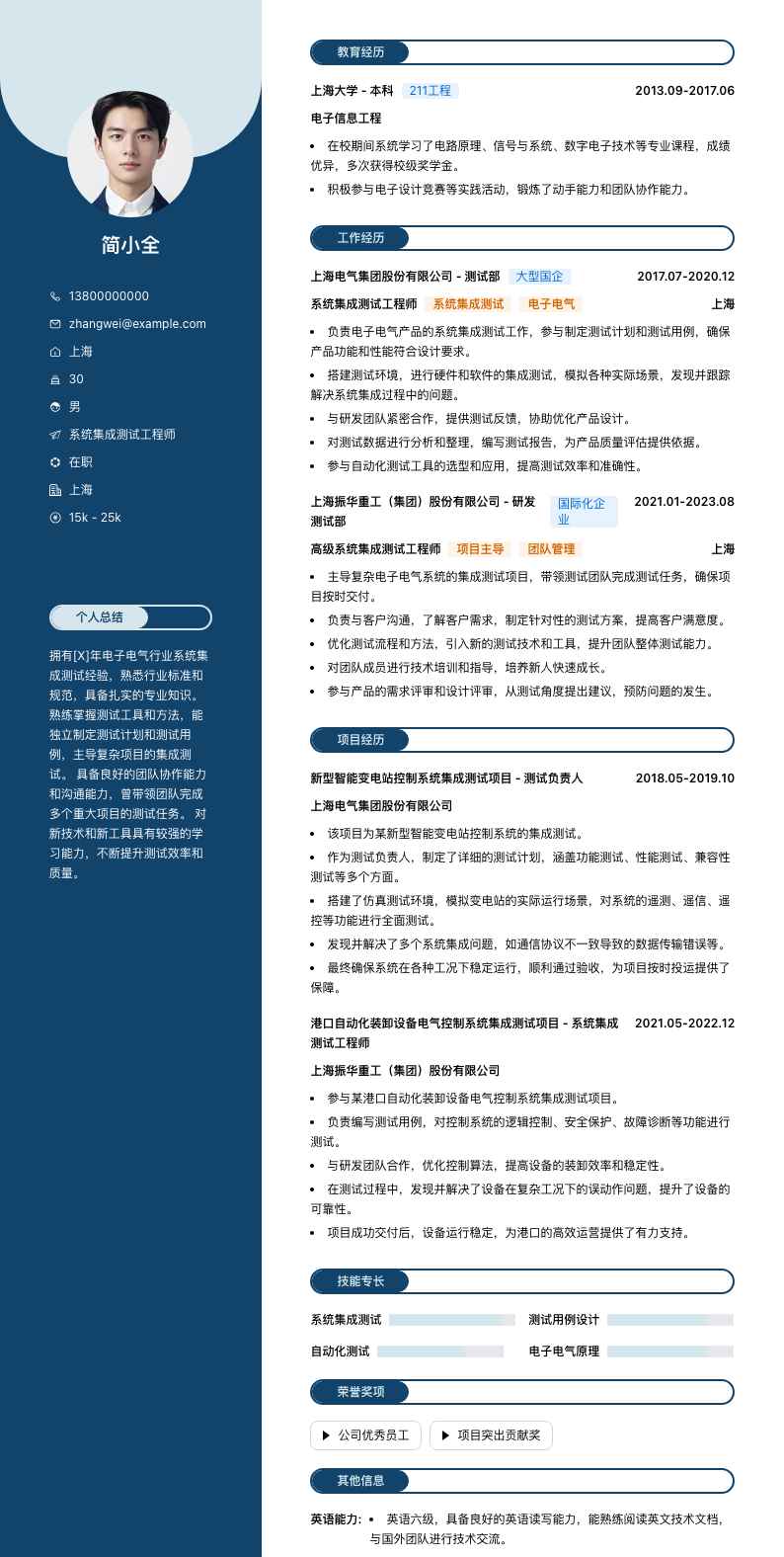 系统集成测试工程师简历模板