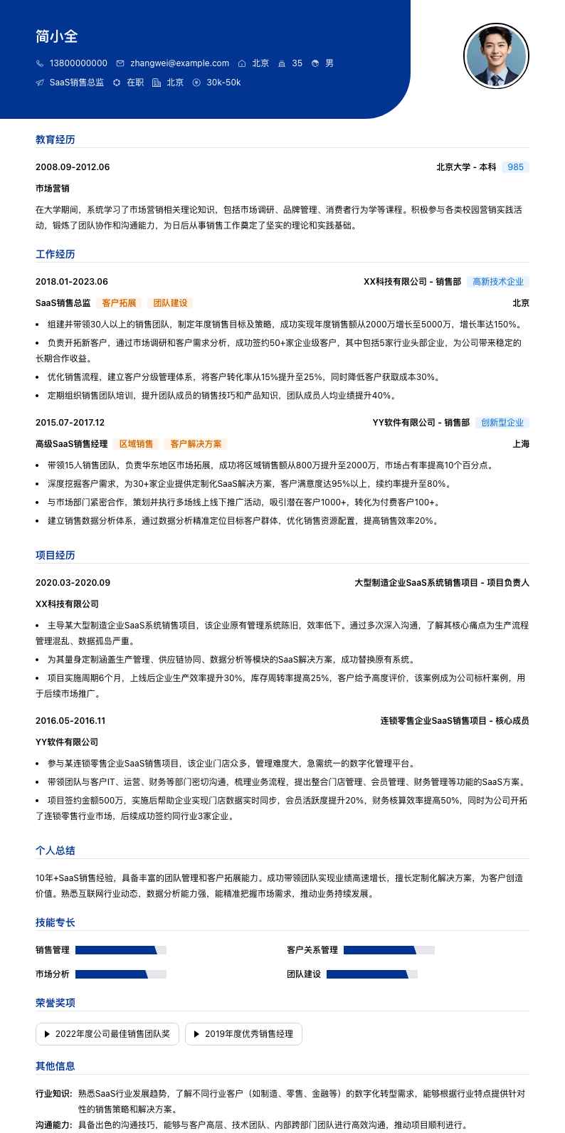 saas销售总监简历模板