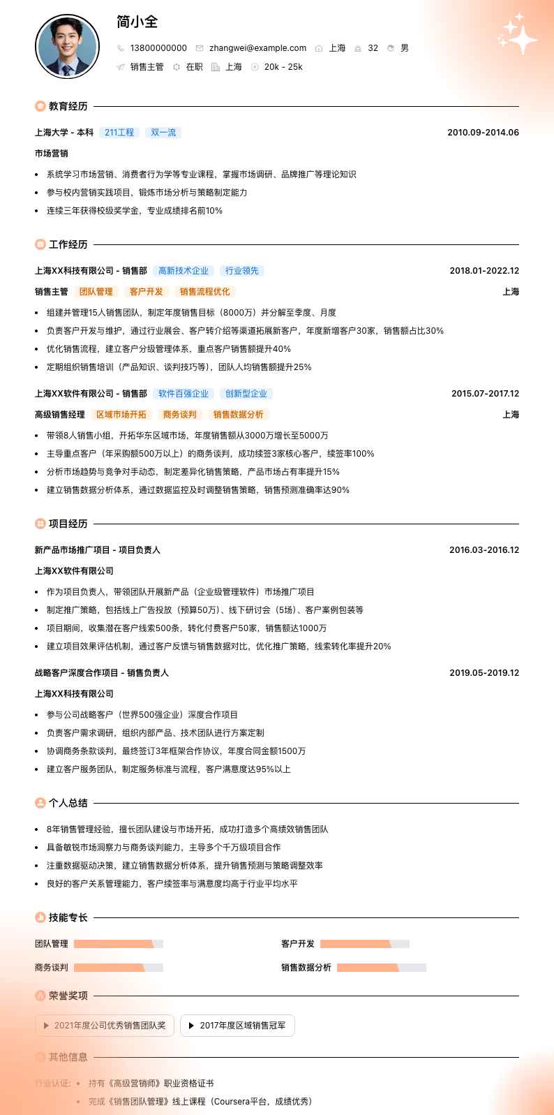 销售主管简历模板