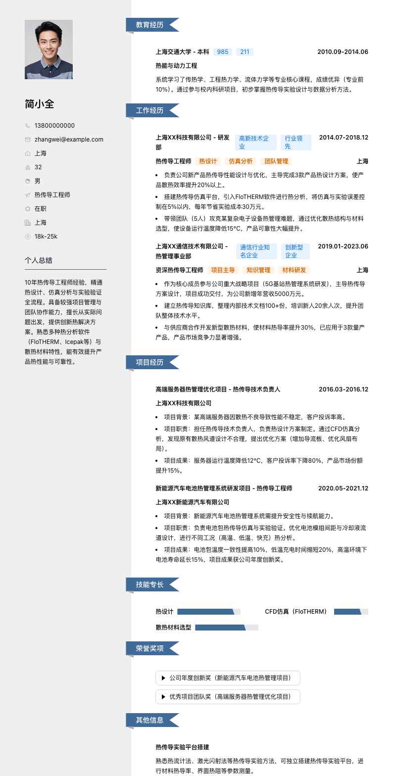 热传导工程师简历模板