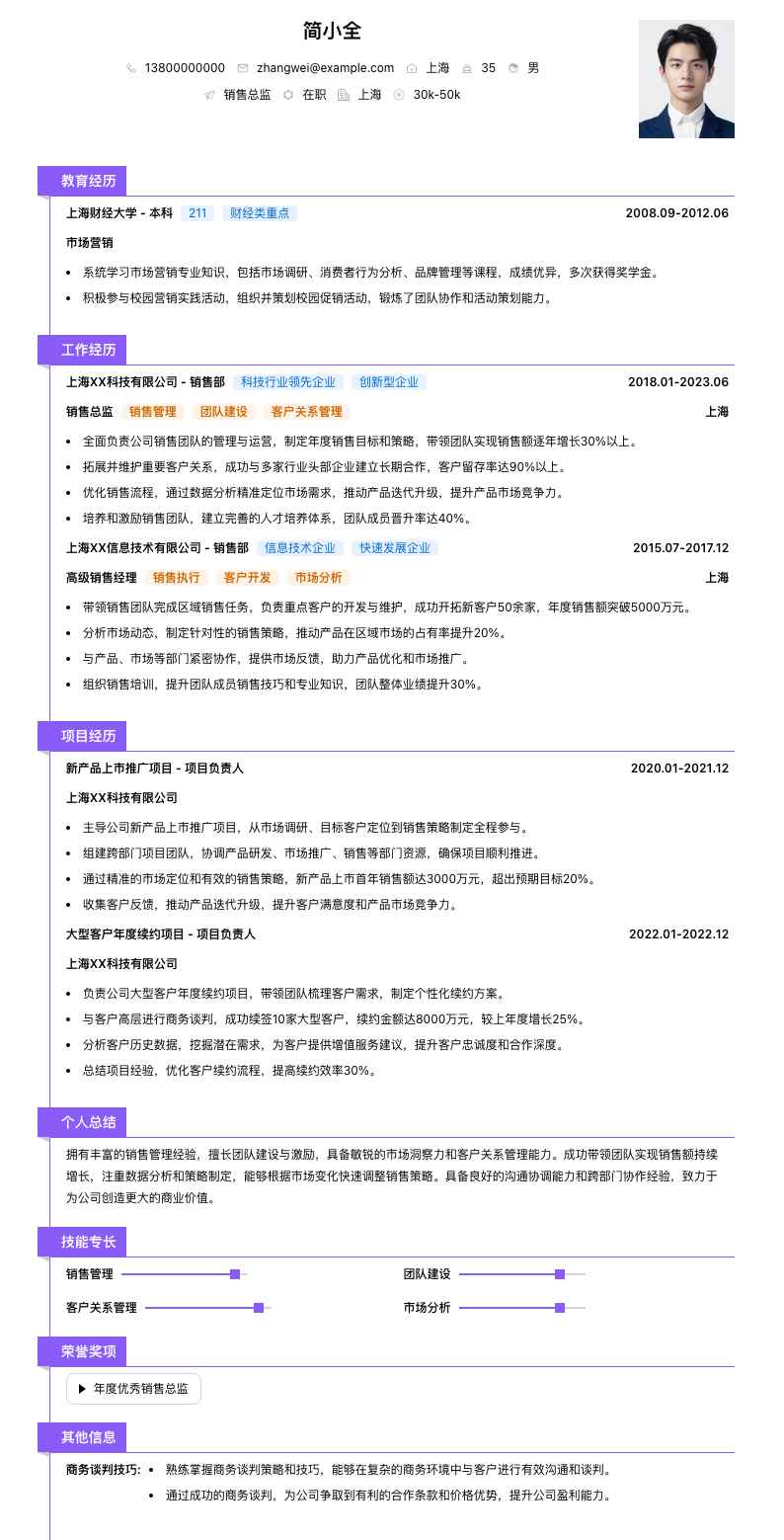 销售总监简历模板