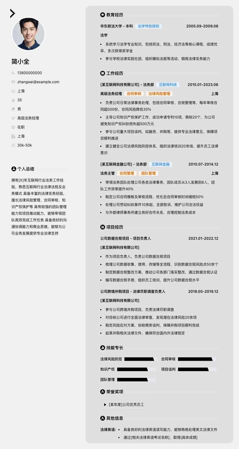 高级法务经理简历模板