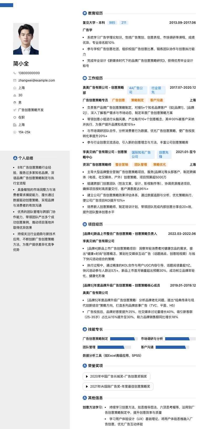 广告创意策略简历模板