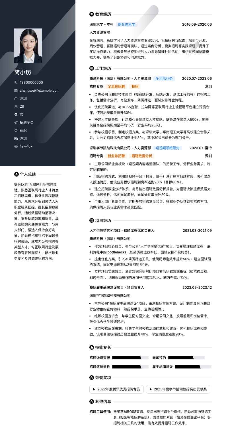 招聘招聘专员简历模板