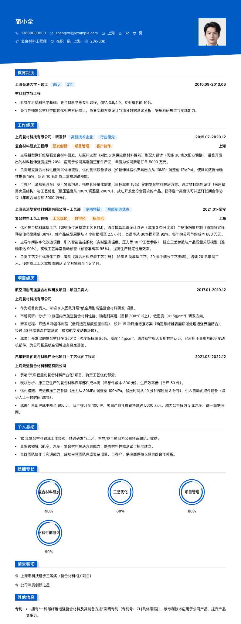 复合材料工程师简历模板