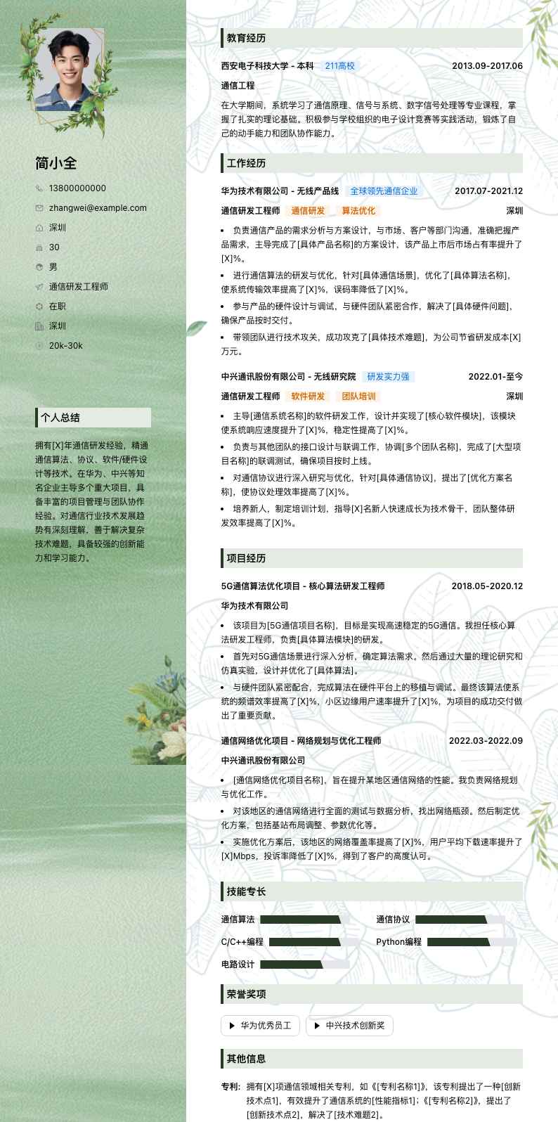 通信研发工程师简历模板