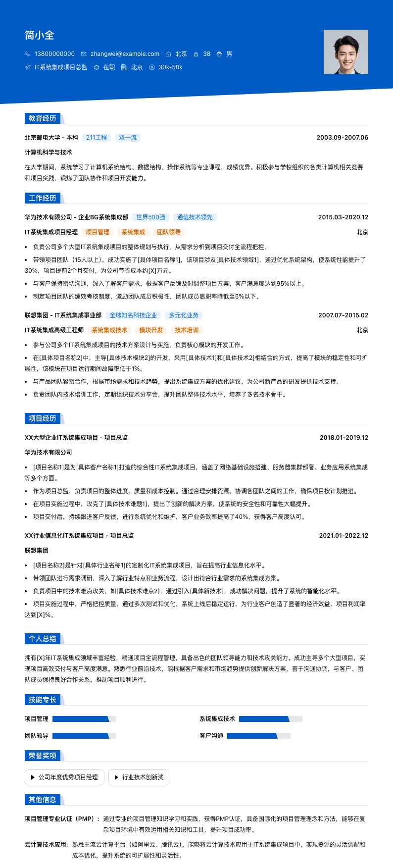 IT系统集成项目总监简历模板