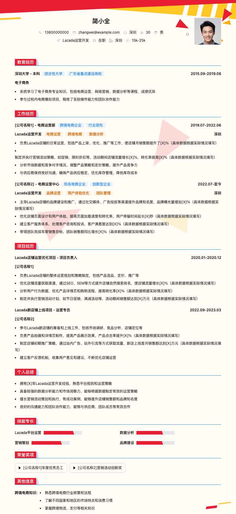 Lazada运营简历模板