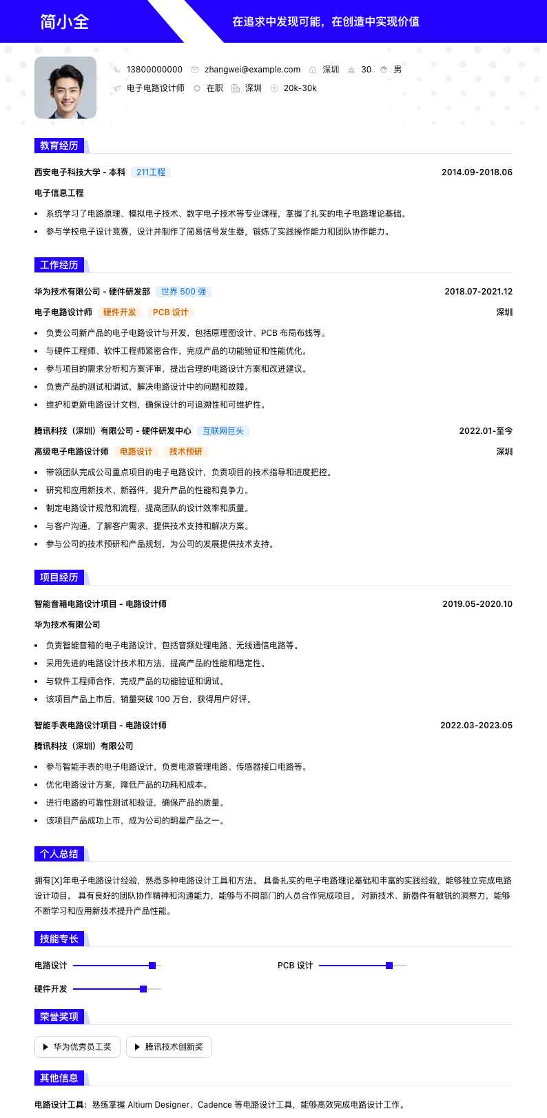 电子电路设计师简历模板