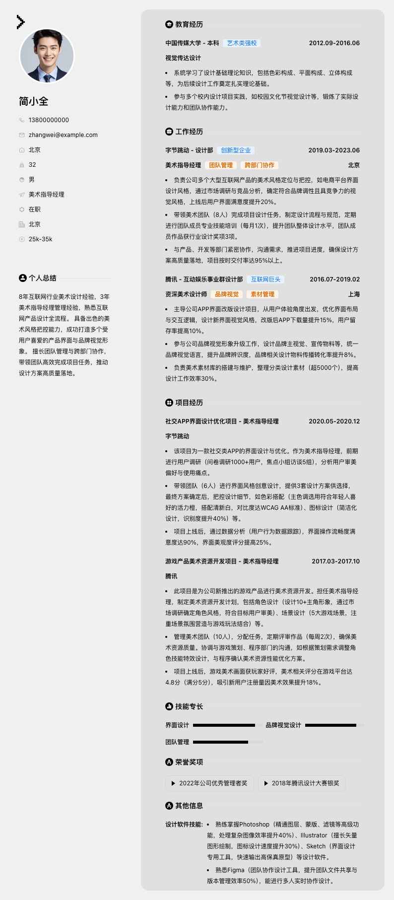 美术指导经理简历模板