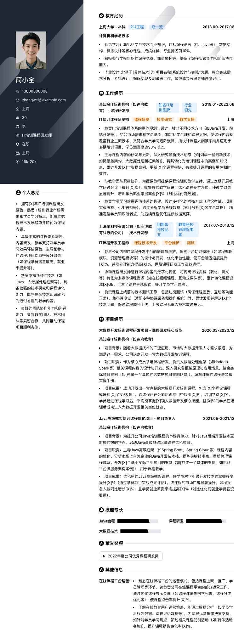 IT培训课程研发师简历模板