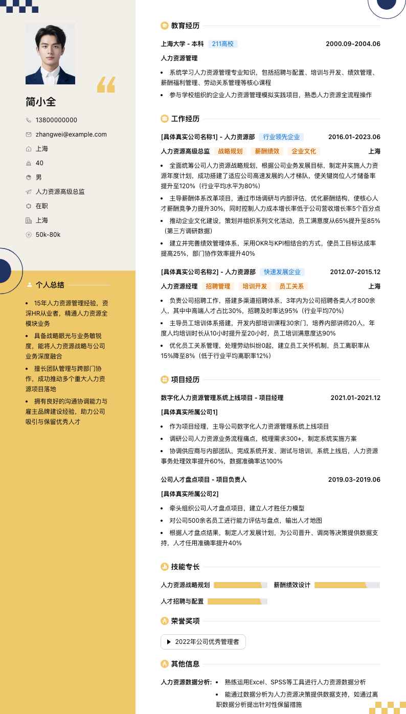 人力资源高级总监简历模板