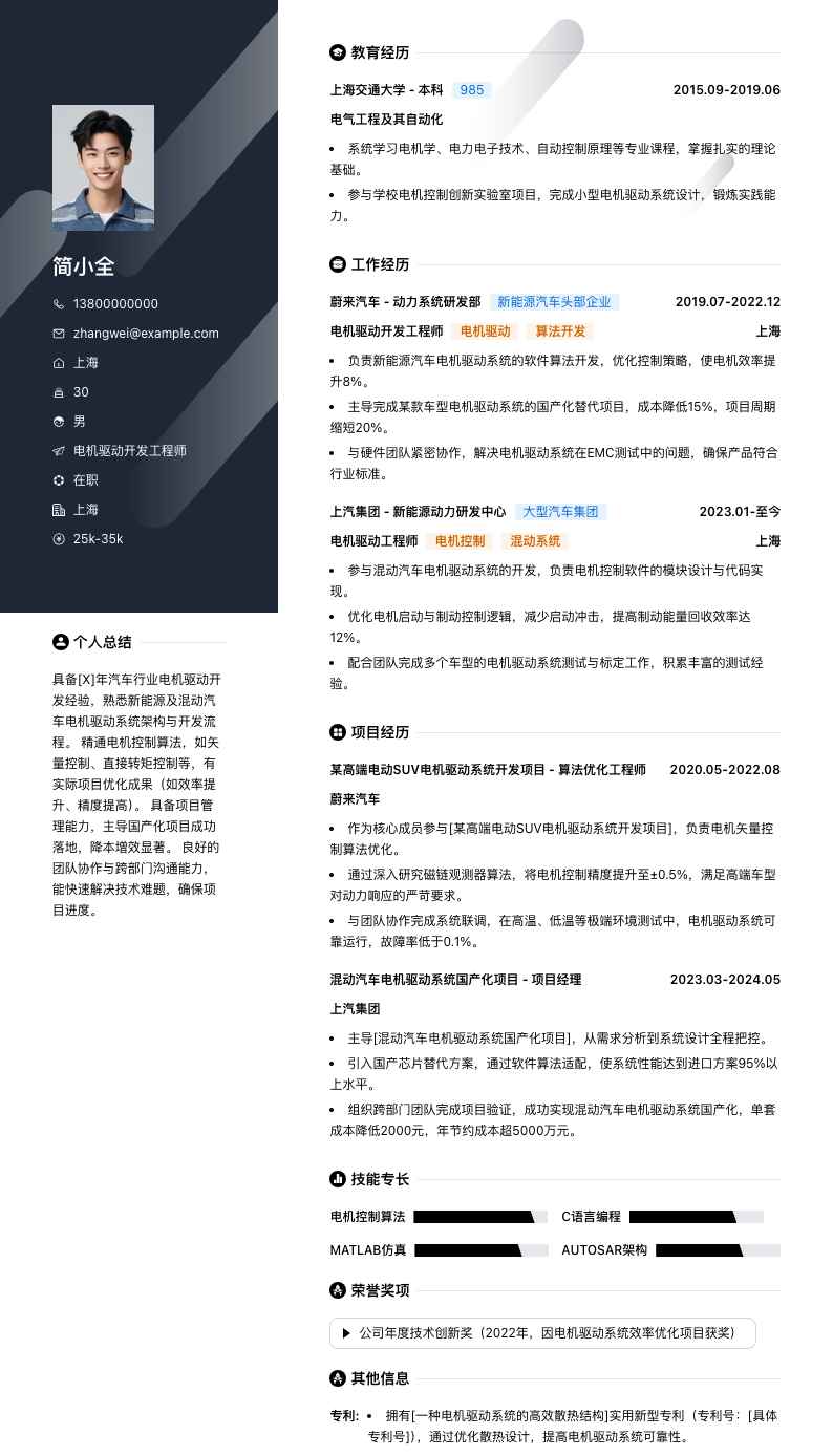 电机驱动开发工程师简历模板