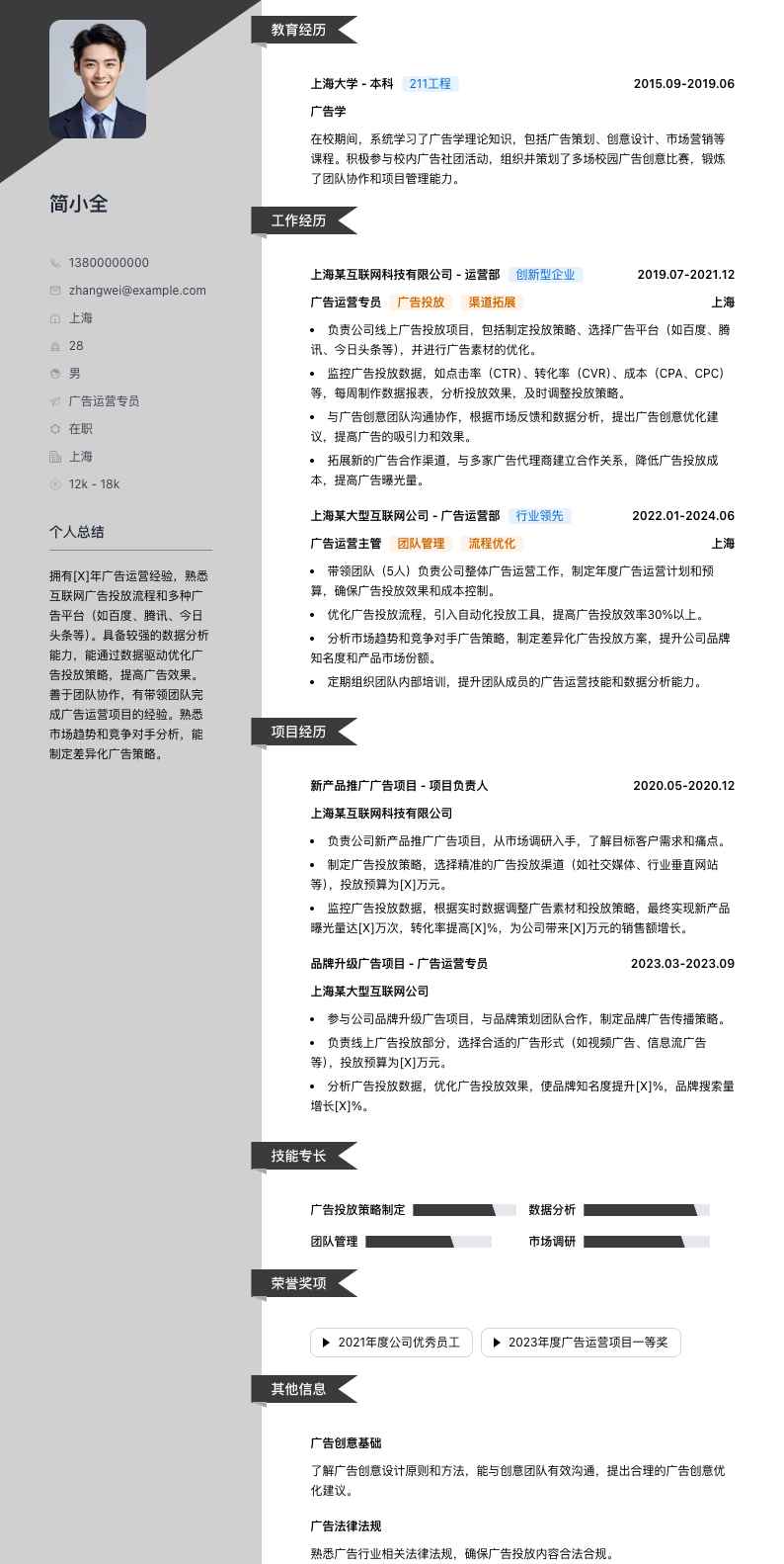 广告运营专员简历模板