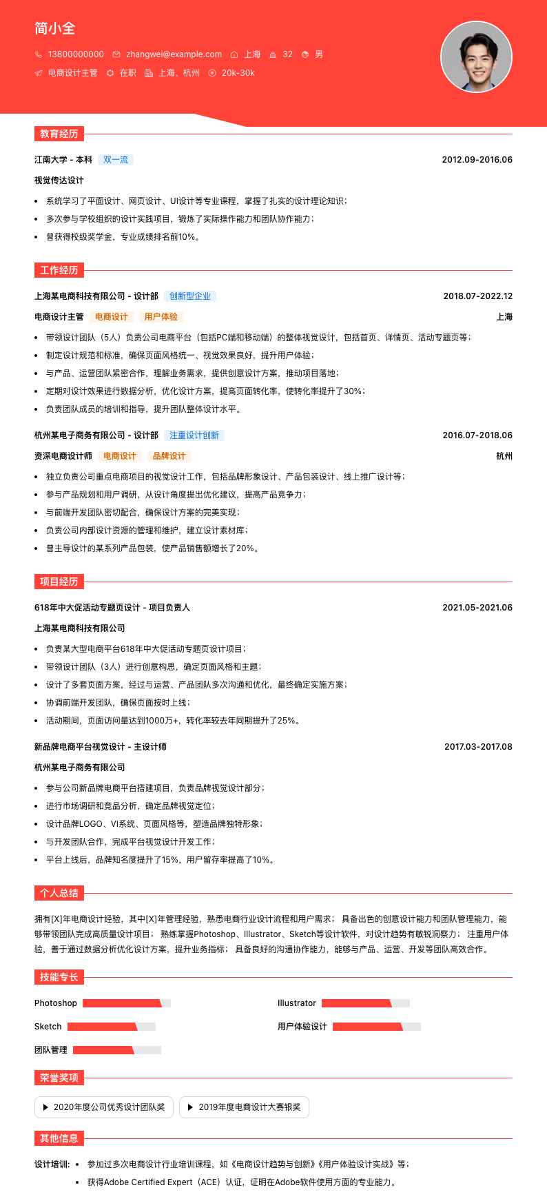 电商设计主管简历模板