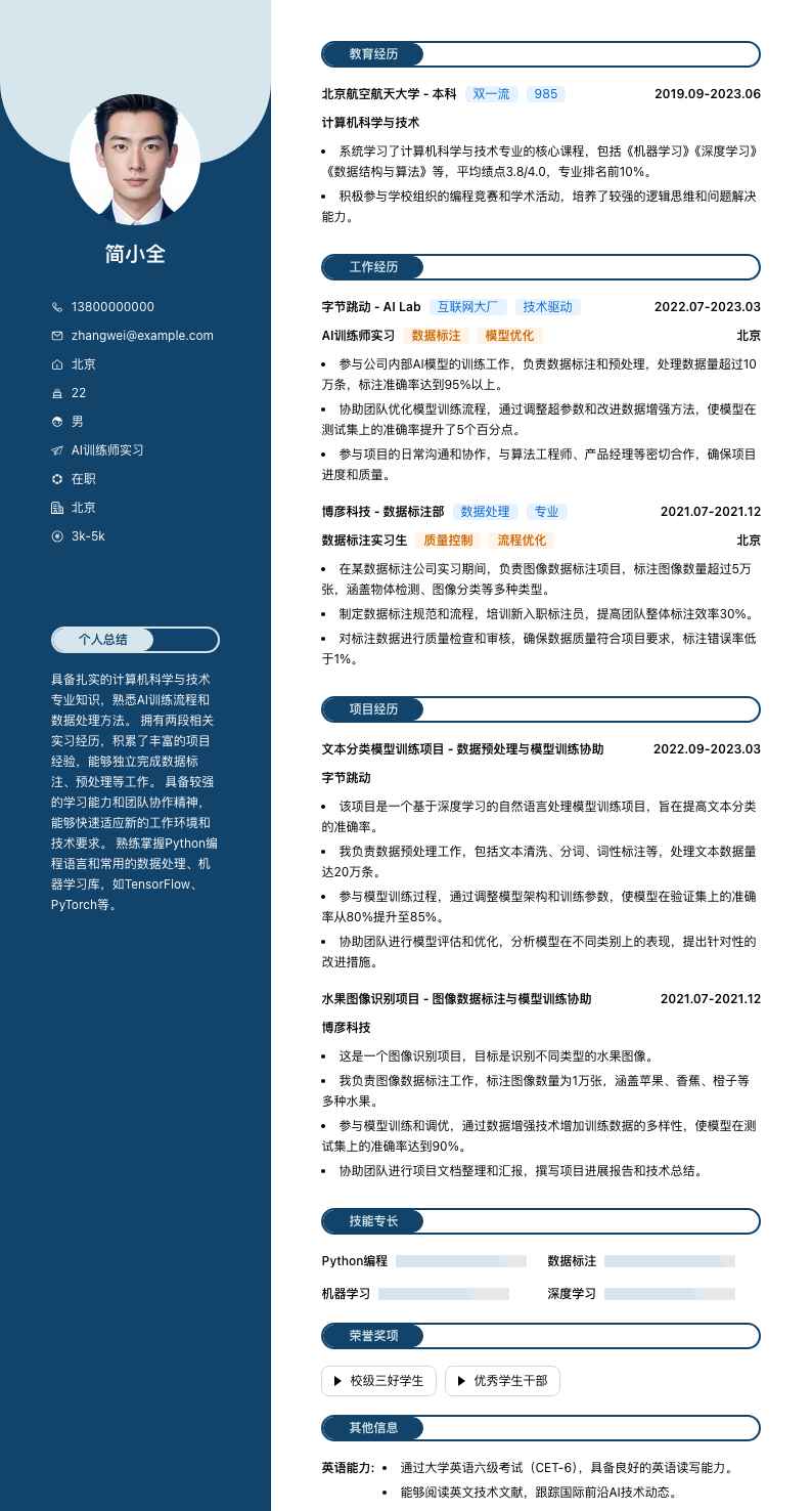 ai训练师实习简历模板