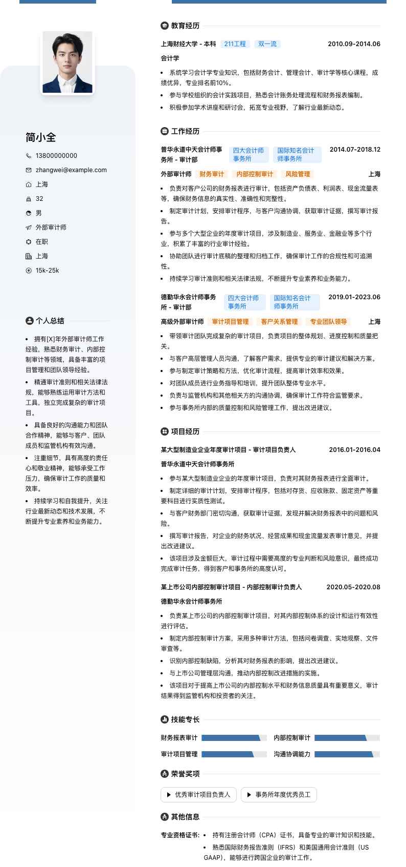 外部审计师简历模板