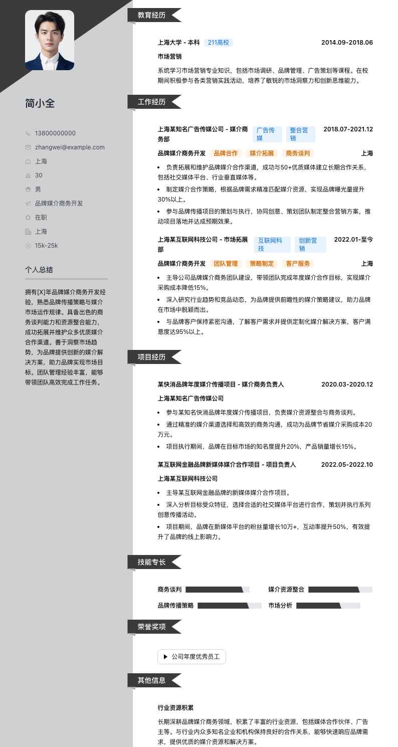品牌媒介商务简历模板
