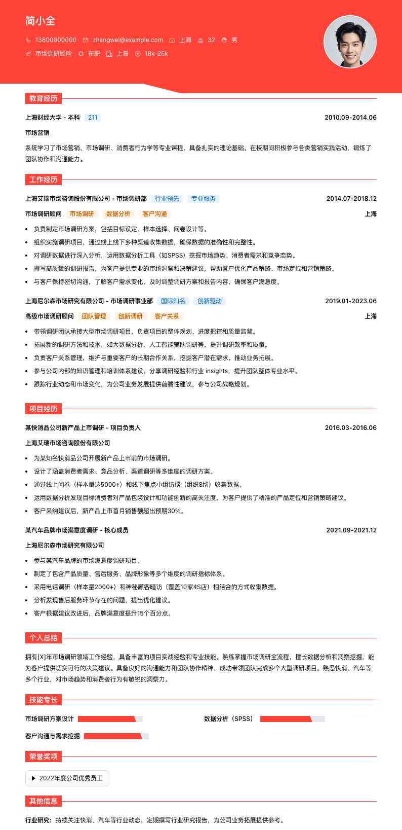 市场调研顾问简历模板