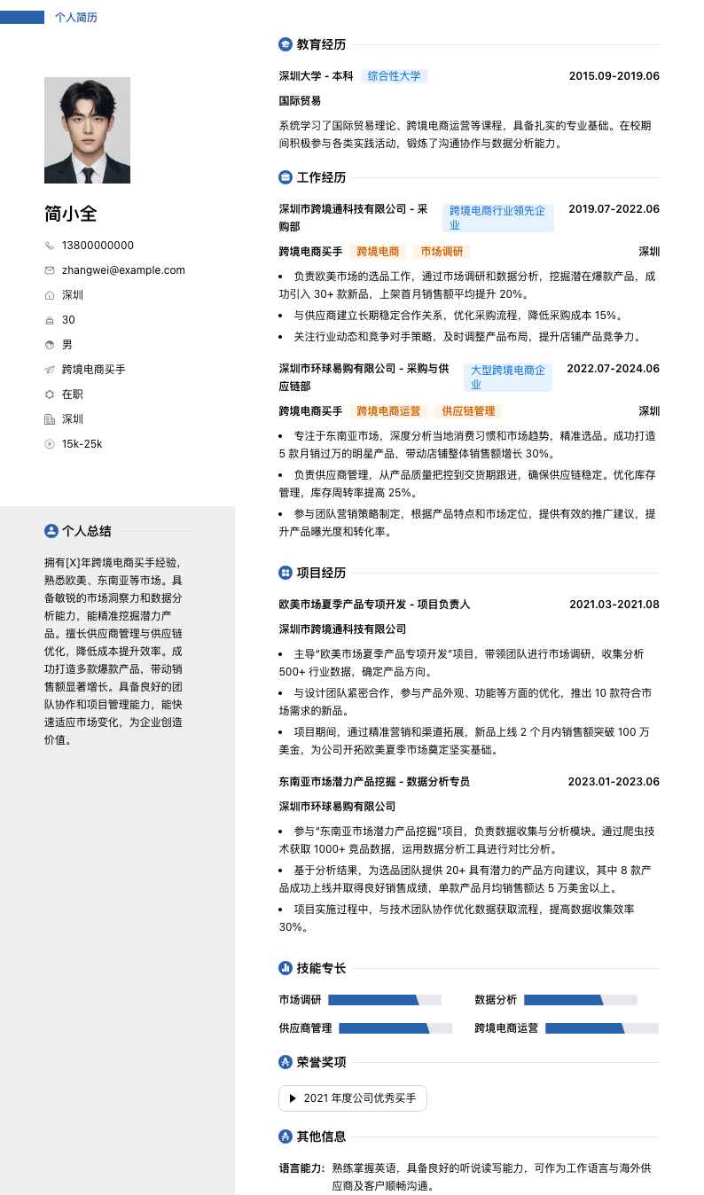 跨境电商买手简历模板