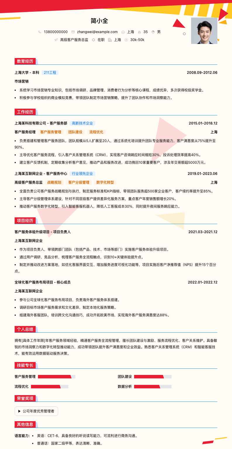 高级客户服务总监简历模板