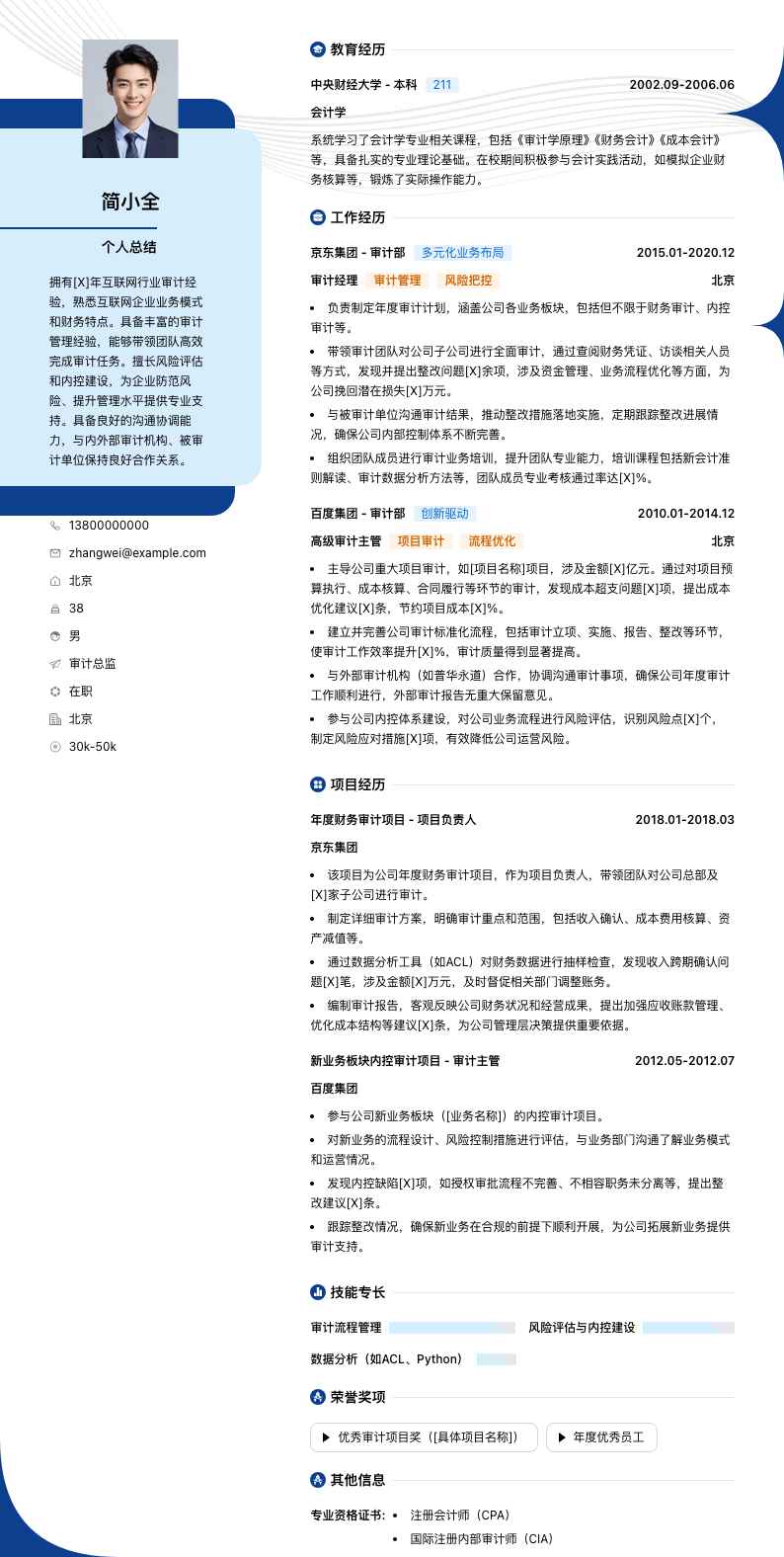 审计总监简历模板