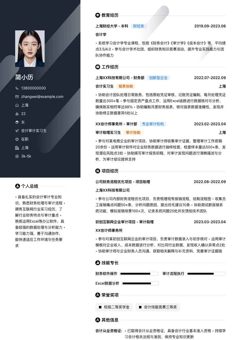 会计审计实习生简历模板