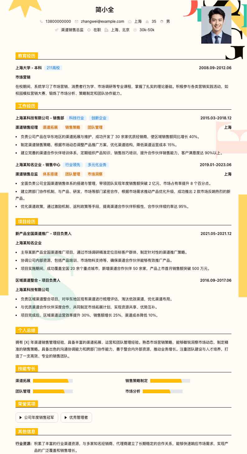 渠道销售总监简历模板
