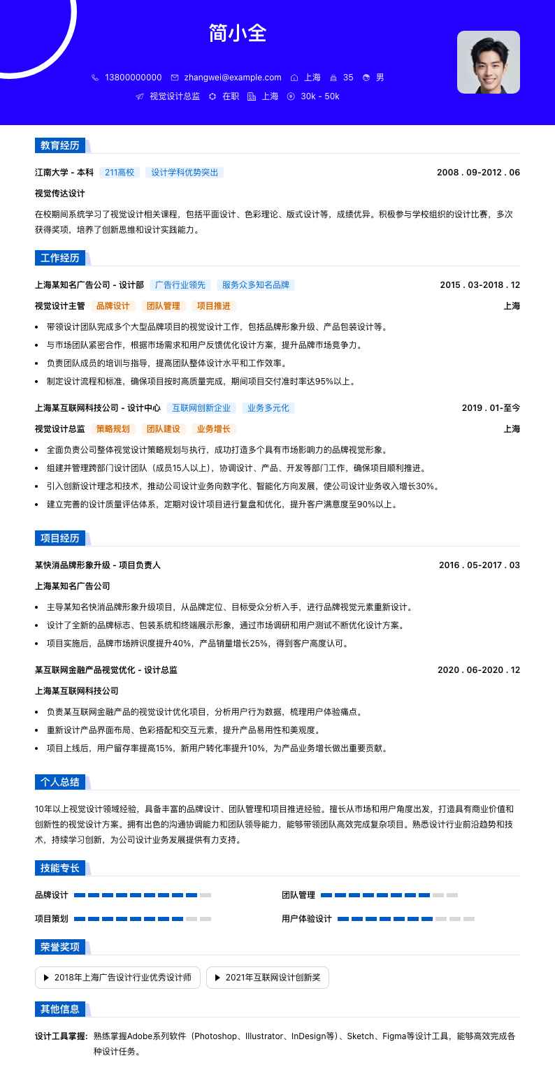视觉设计总监简历模板