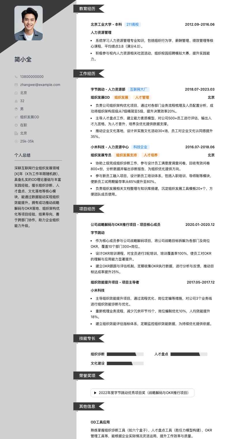 组织发展od简历模板