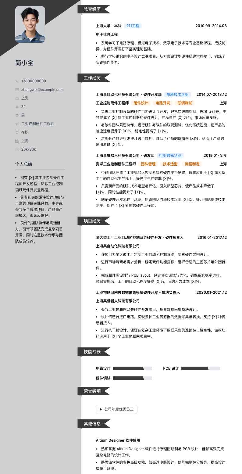 工业控制硬件工程师简历模板