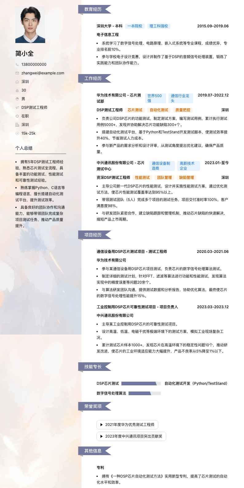 DSP测试工程师简历模板