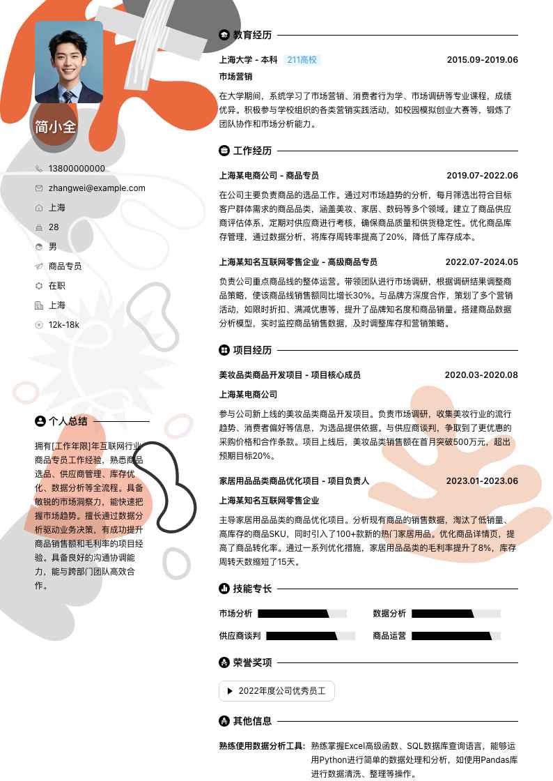 商品专员简历模板