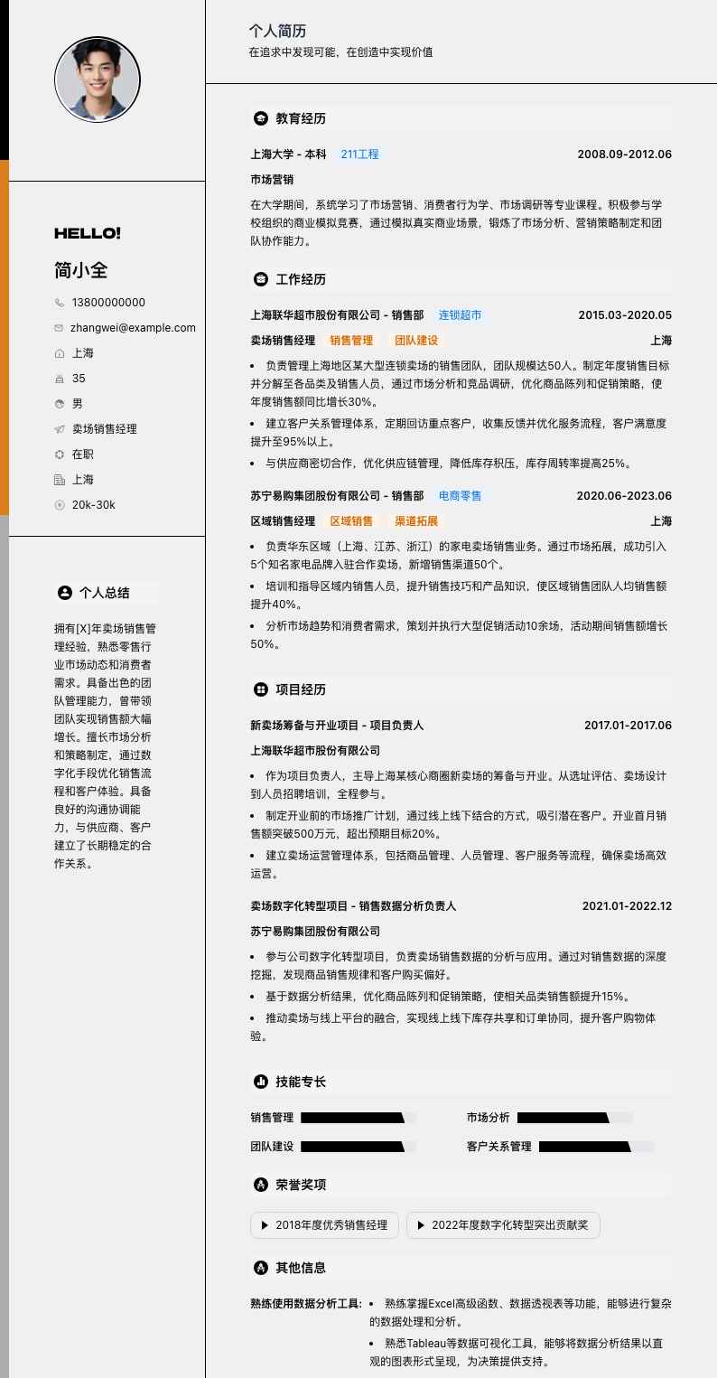 卖场销售经理简历模板