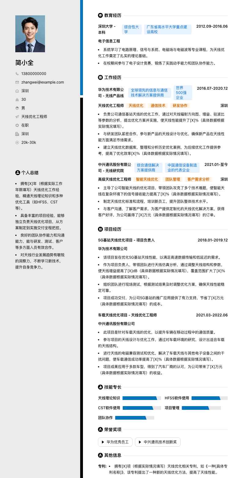 天线优化工程师简历模板